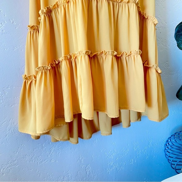 Final Sale!!! KAREN KANE Marigold V-Neck Ruffled High Low Tiered Dress M USA - Picture 3 of 11